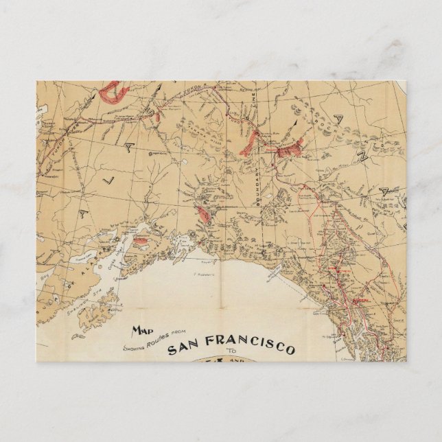 Karte mit Routen von San Francisco nach Alaska (Vorderseite)