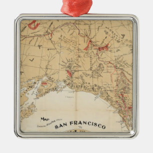 Karte mit Routen von San Francisco nach Alaska Silbernes Ornament