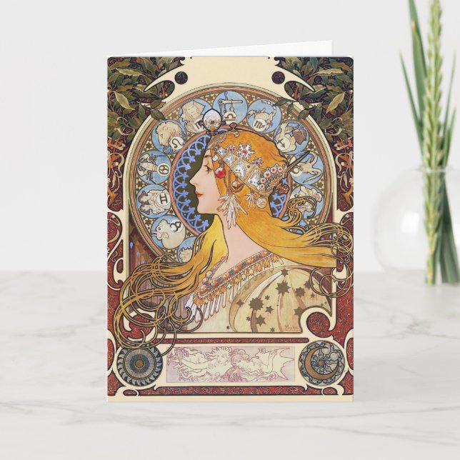 Karte: Mucha - Tierkreis - La-Feder Karte (Vorderseite)