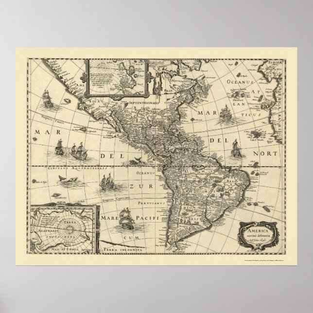 Karte Nord- und Südamerikas von Hondio 1640 Poster (Vorne)