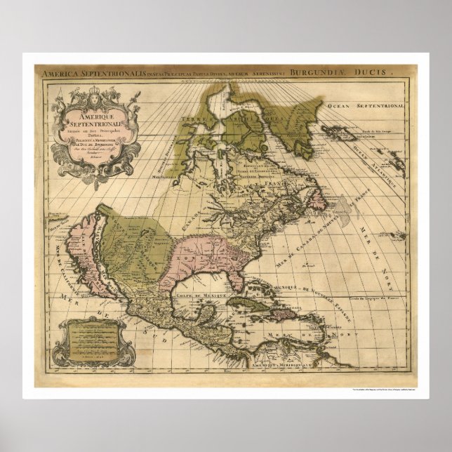 Karte Nordamerikas von Alexis Hubert Jaillot 1694 Poster (Vorne)