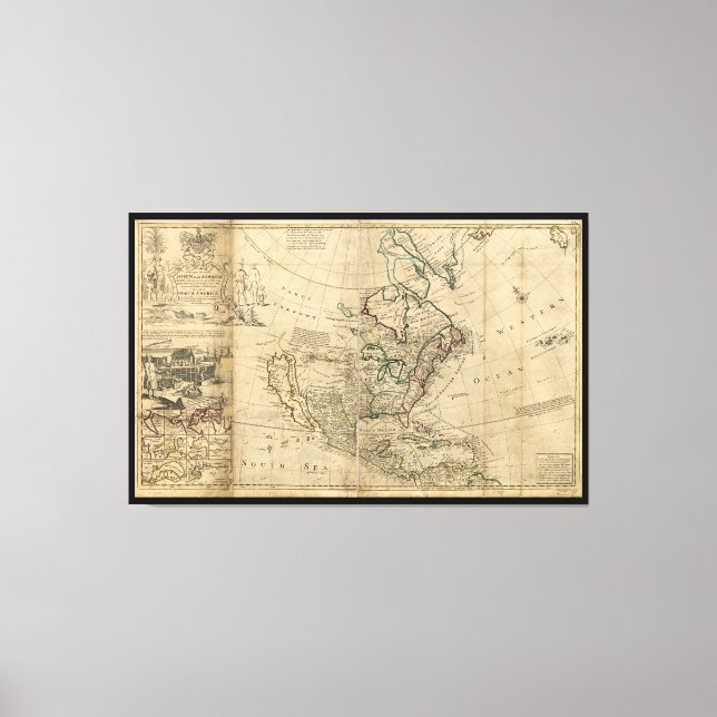 Karte Nordamerikas von Herman Moll (1715) Leinwanddruck (Vorderseite)