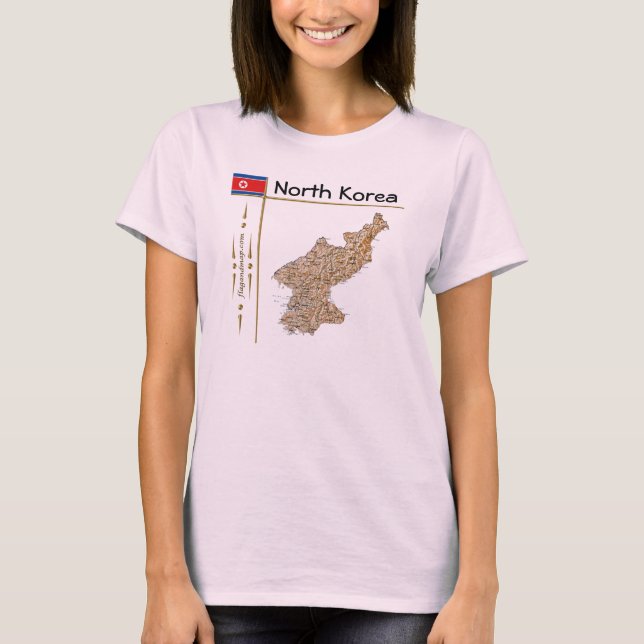 Karte Nordkorea + Flagge + T - Shirt (Vorderseite)