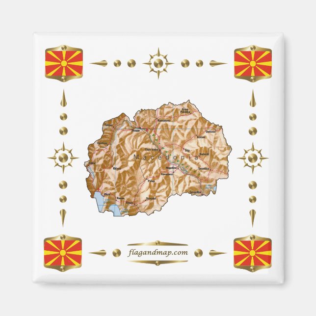 Karte Nordmakedonien - Flaggen - Magnet (Vorne)