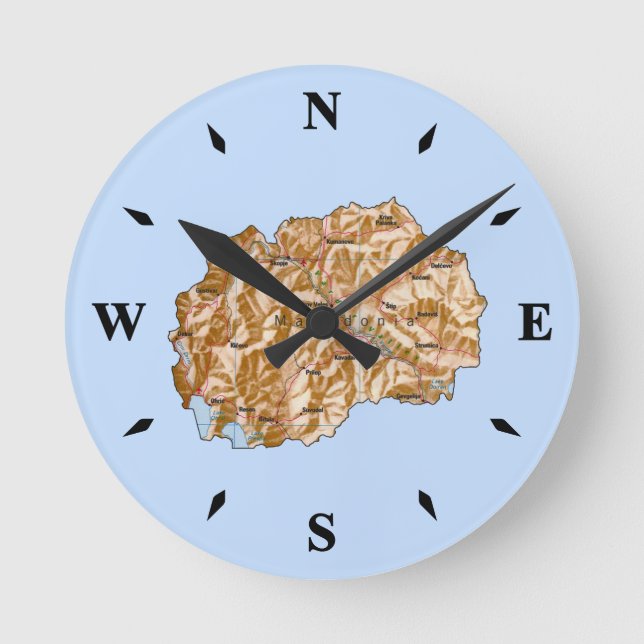 Karte Nordmakedonien Runde Wanduhr (Vorderseite)