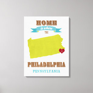Karte Philadelphias, Pennsylvania - Zuhause ist wo Leinwanddruck