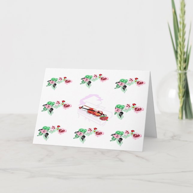 Karte: Pianobar mit Rose und Geige Karte (Vorderseite)