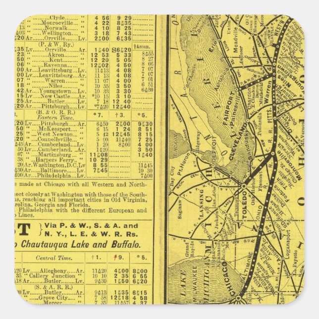 Karte Pittsburgh und Western Railway Quadratischer Aufkleber (Vorderseite)