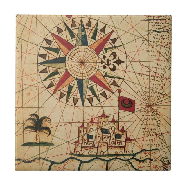 Karte Portolan Diagramm-| von Kairo, Ägypten Fliese (Vorderseite)