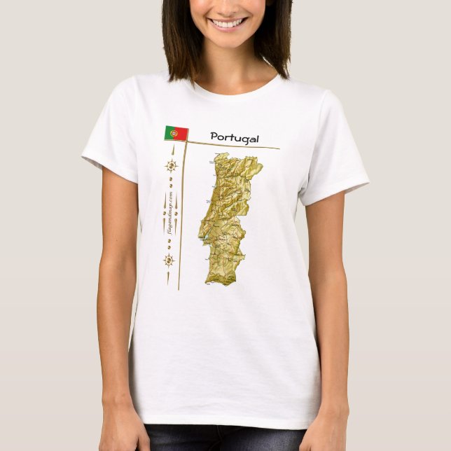 Karte Portugal + Flagge + T - Shirt (Vorderseite)