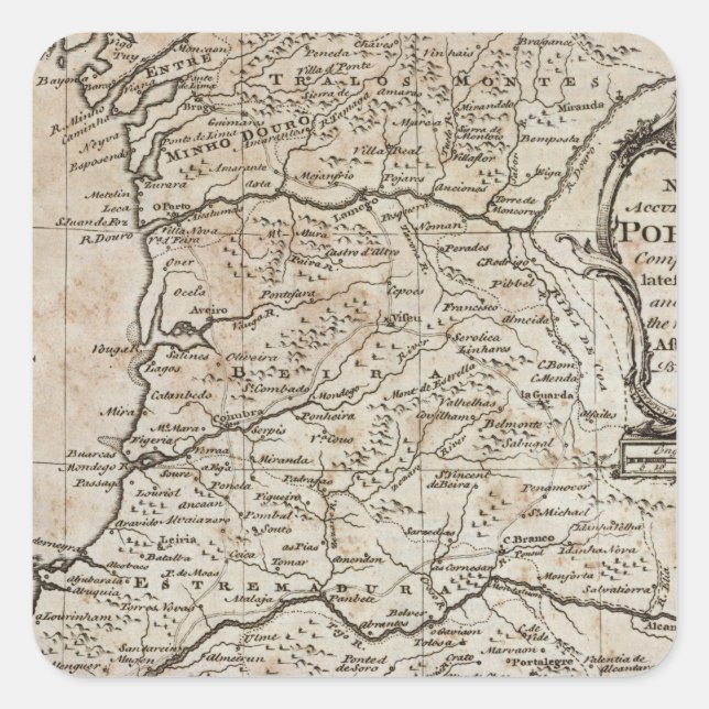 Karte Portugals Quadratischer Aufkleber (Vorderseite)