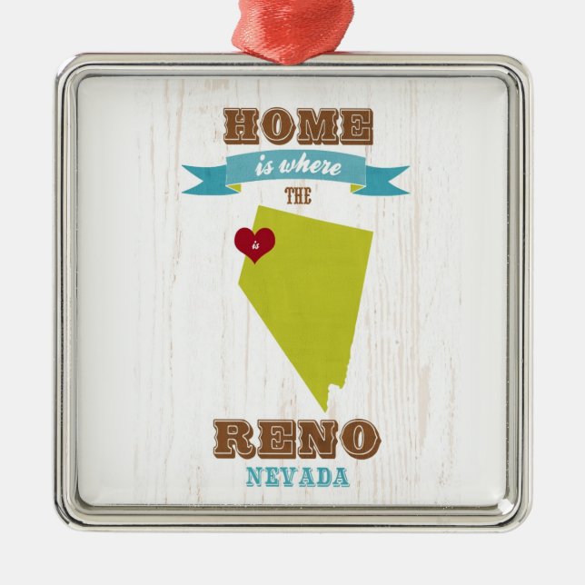Karte Reno, Nevada - Zuhause ist, wo das Herz ist Ornament Aus Metall (Vorne)