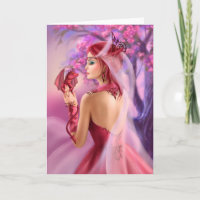 Karte Schöne Fantasiefrau Königin und Roter Drache