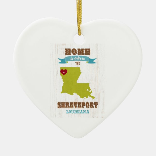 Karte Shreveports, Louisiana - Zuhause ist wo Keramik Ornament (Vorne)