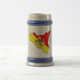 Karte Siziliens mit Trinacria Symbol Bierglas