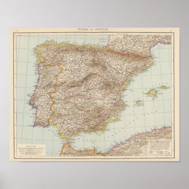Karte Spaniens und Portugals Poster (Vorne)