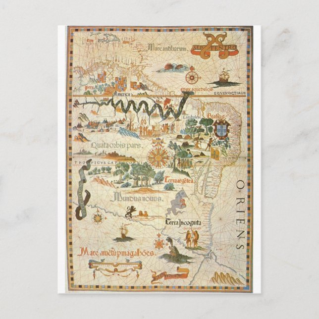 Karte Südamerikas 1558 Postkarte (Vorderseite)