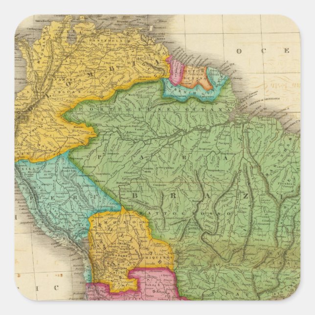Karte Südamerikas 4 Quadratischer Aufkleber (Vorderseite)