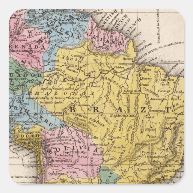 Karte Südamerikas 5 Quadratischer Aufkleber (Vorderseite)