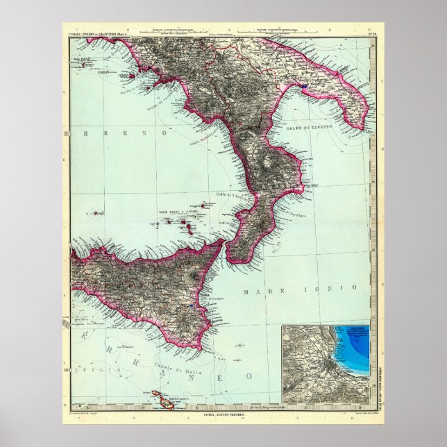 Karte Süditalien und Malta (1891) Poster (Vorne)