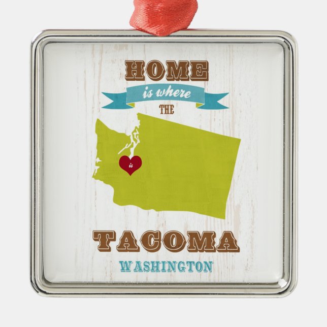 Karte Tacomas, Washington - Zuhause ist, wo das Ornament Aus Metall (Vorne)