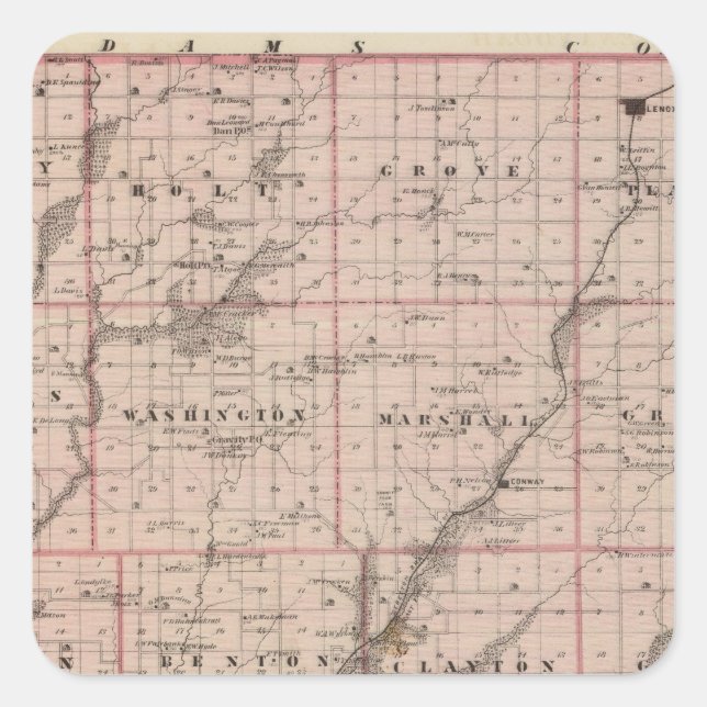 Karte Taylor Landkreis, Staat von Iowa Quadratischer Aufkleber (Vorderseite)