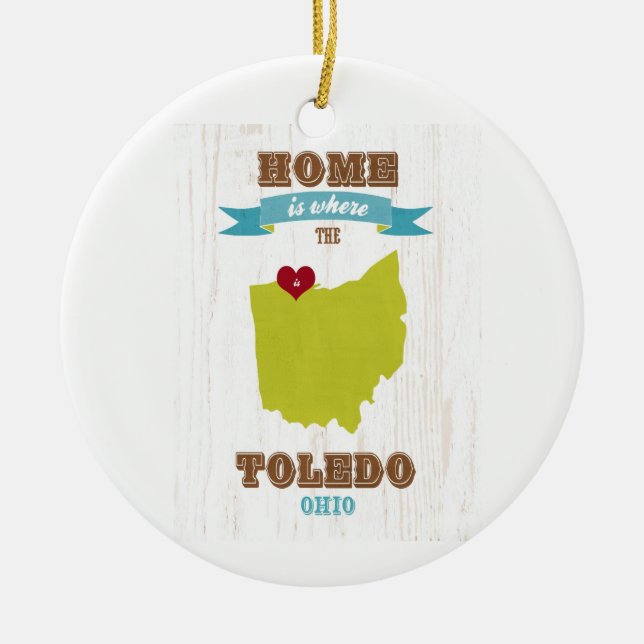 Karte Toledos, Ohio - Zuhause ist, wo das Herz ist Keramikornament (Vorne)