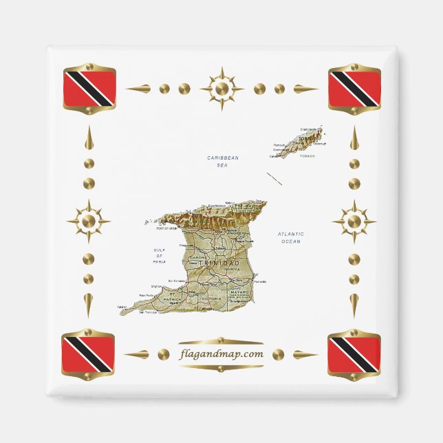 Karte Trinidad und Tobago + Flaggen Magnet (Vorne)