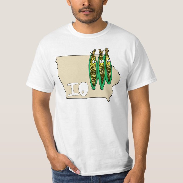 Karte u. Mais Iowas IO Husker Cartoon US-Motto T-Shirt (Vorderseite)