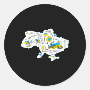 Karte Ukraine - Ukrainisches Nationalwappen - Ukra Runder Aufkleber