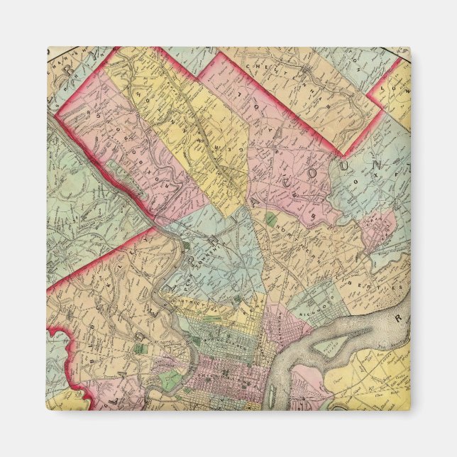 Karte um die Stadt Philadelphia Magnet (Vorne)