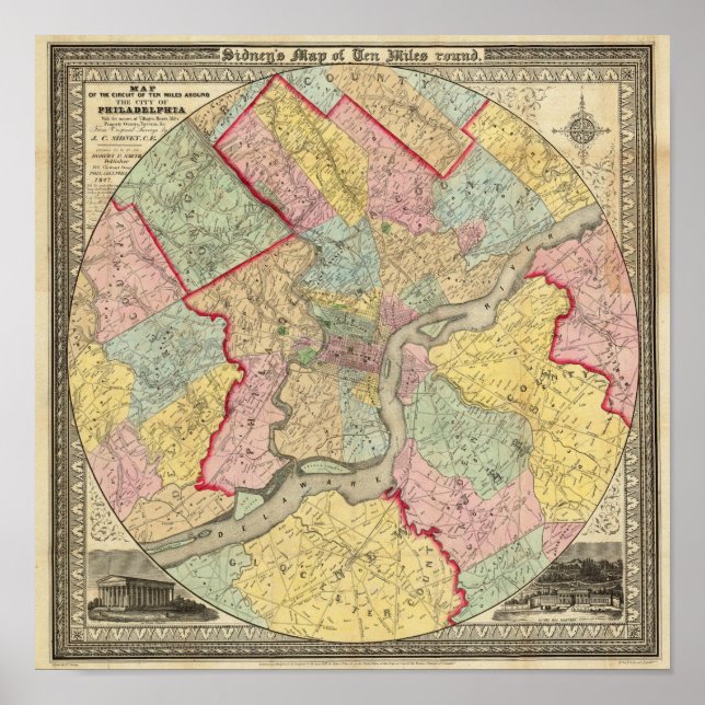 Karte um die Stadt Philadelphia Poster (Vorne)