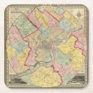 Karte um die Stadt von Philadelphia Rechteckiger Pappuntersetzer