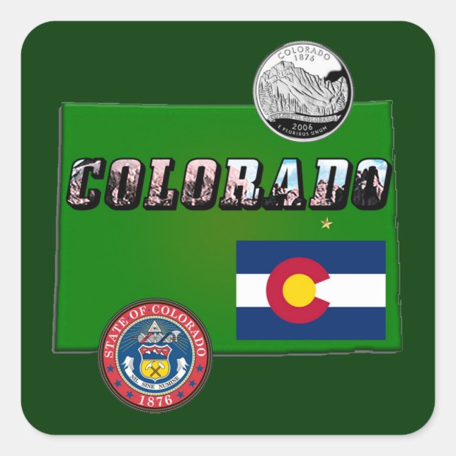 Karte und Bildtext von Colorado Quadratischer Aufkleber (Vorderseite)