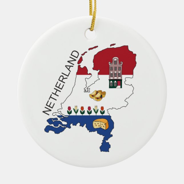 Karte und Fkag der Niederlande Keramikornament (Vorne)