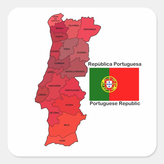 Karte und Flagge Portugals Quadratischer Aufkleber (Vorderseite)