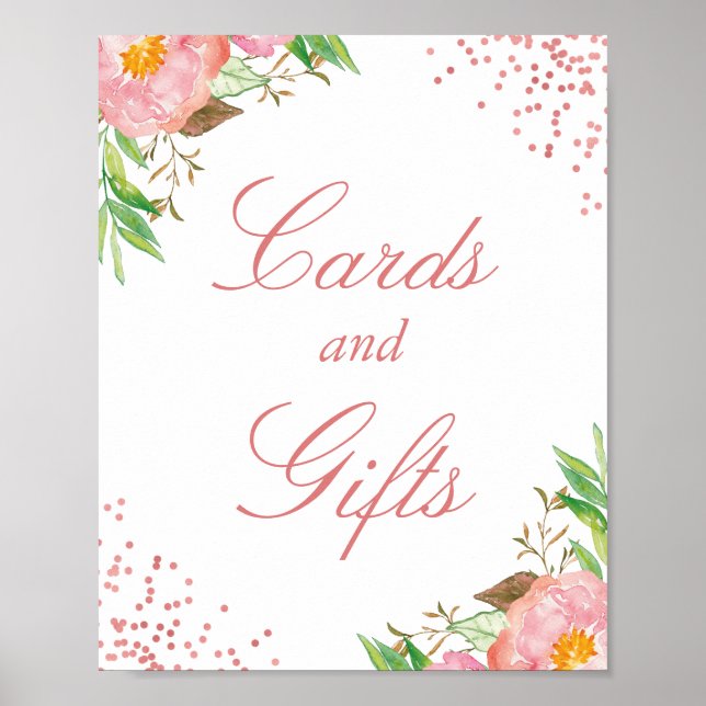 Karte und Geschenke Chic Floral Rosa Rose Gold Con Poster (Vorne)