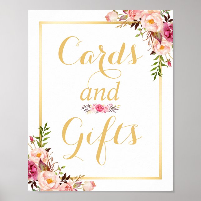 Karte und Geschenke | Floral Gold Rahmen Wedding S Poster (Vorne)