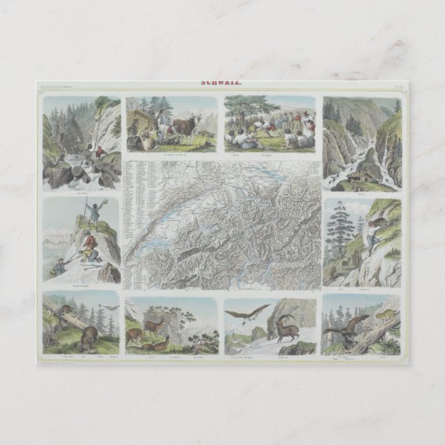 Karte und Vignetten der Schweizer Alpen (Vorderseite)