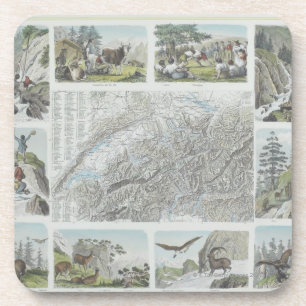 Karte und Vignetten von Schweizer Alpen Getränkeuntersetzer