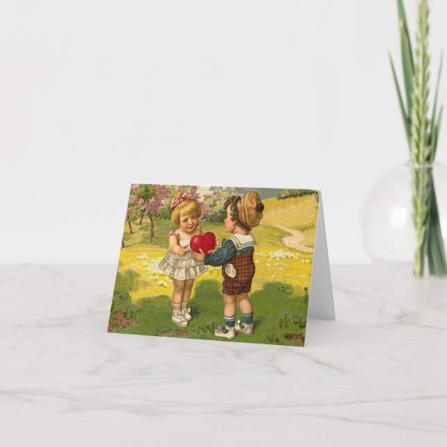 Karte - Valentinins Liebe Little Boy Girl Herz (Vorderseite)
