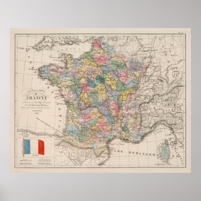 Karte Vintag Frankreich (1842) Poster (Vorne)