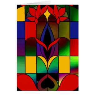 Karte Vintage Art Buntglasfenster Rot