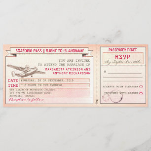 Karte-Vintage Hochzeit des rosa Boardingdurchlaufs Einladung