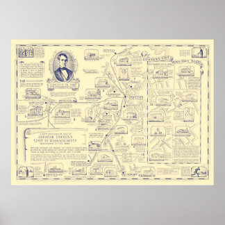 Karte von Abraham Lincolns Besuch von Massachusett Poster