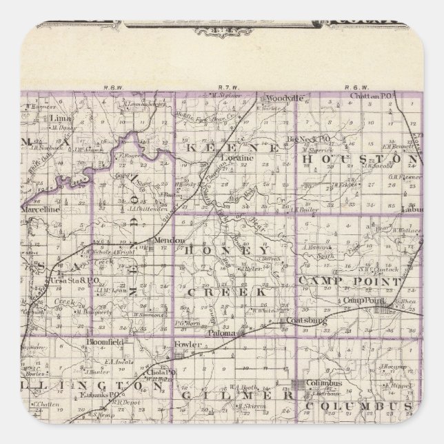 Karte von Adams County Quadratischer Aufkleber (Vorderseite)