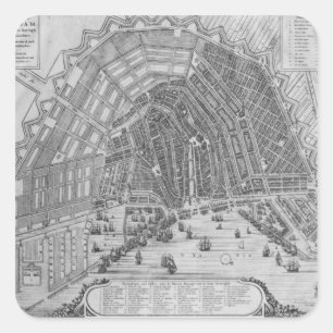 Karte von Amsterdam, 1662 Quadratischer Aufkleber