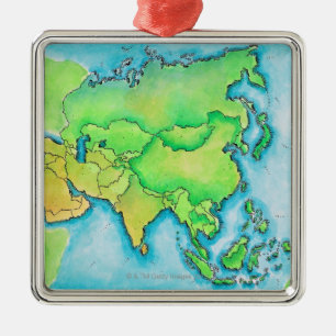 Karte von Asien Ornament Aus Metall