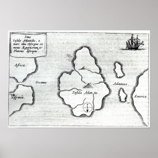 Karte von Atlantis, von "Mundus Subterraneus" Poster (Vorne)