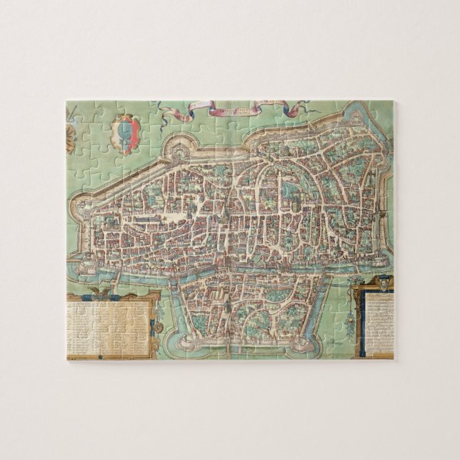 Karte von Augsburg, von "Civitates Orbis Terrarum" (Horizontal)